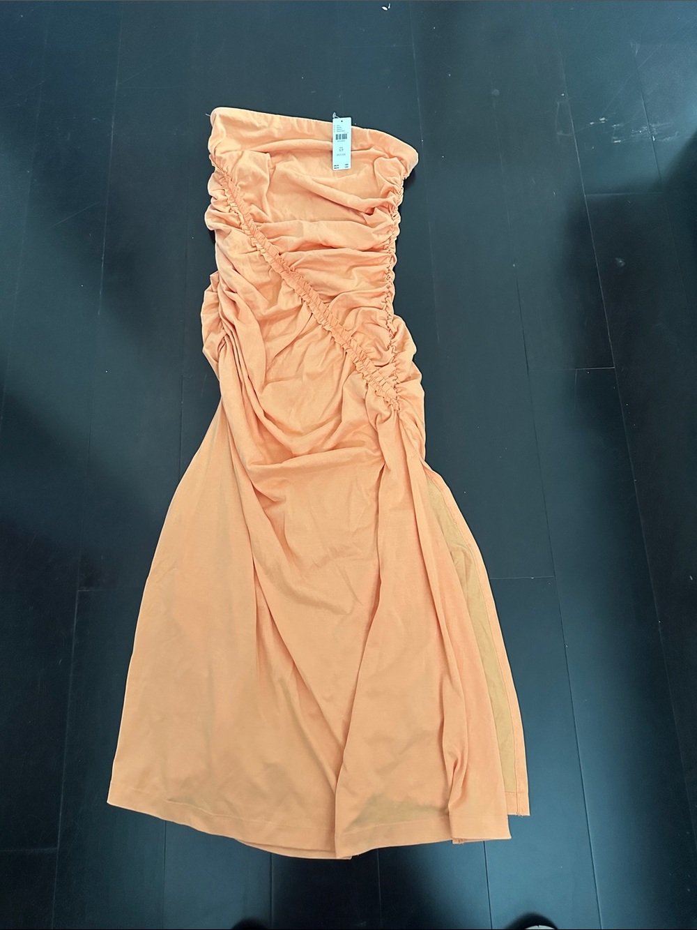 Anthropologie Peach Ruched Strapless Maxi Dress